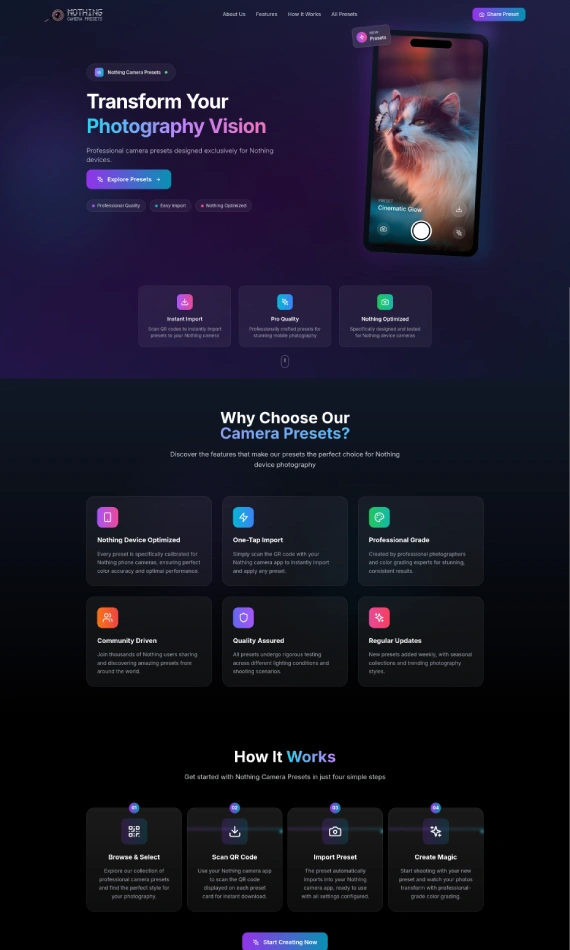 Nothing Camera Presets Website